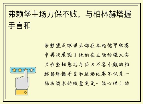弗赖堡主场力保不败，与柏林赫塔握手言和